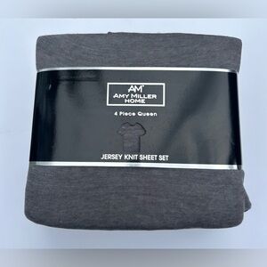 NEW Amy Miller Home Queen 4 Piece Jersey Knit Sheet Set Flint Gray Supersoft
